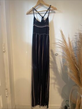 Volcom Black Striped Spaghetti-Strap Maxi Dress Sz M B135
